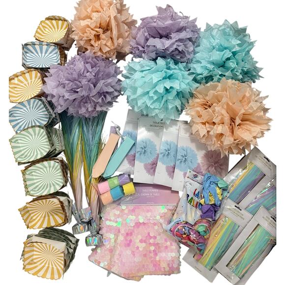 Amscan Other - Lot of pastel party supplies balloons, centerpiece, tissue puffs, door hangings